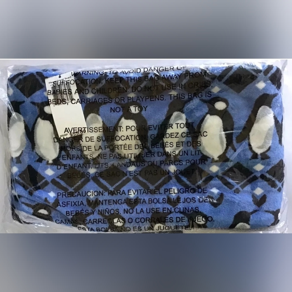 Vera Bradley Fleece Loop Scarf Infinity Playful PENGUINS INTARSIA Blue NWT $55